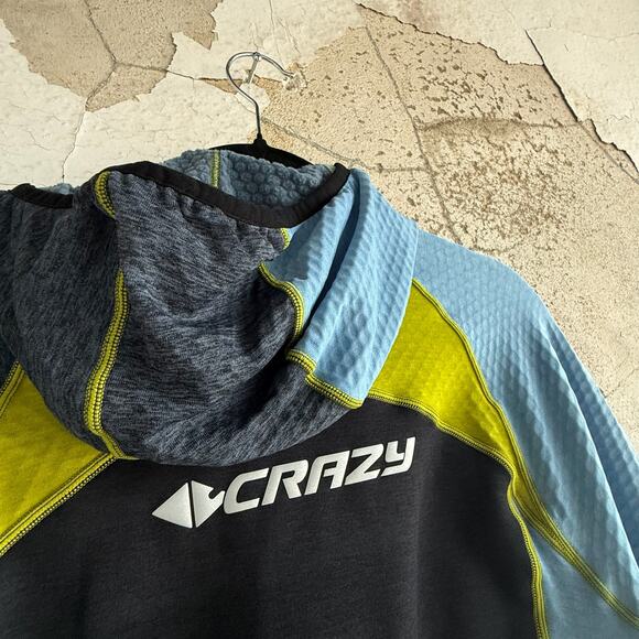 Crazy Idea Performance Hoodie Full Zip Lightweight Fleece Colorblock Black Blue - Picture 5 of 6